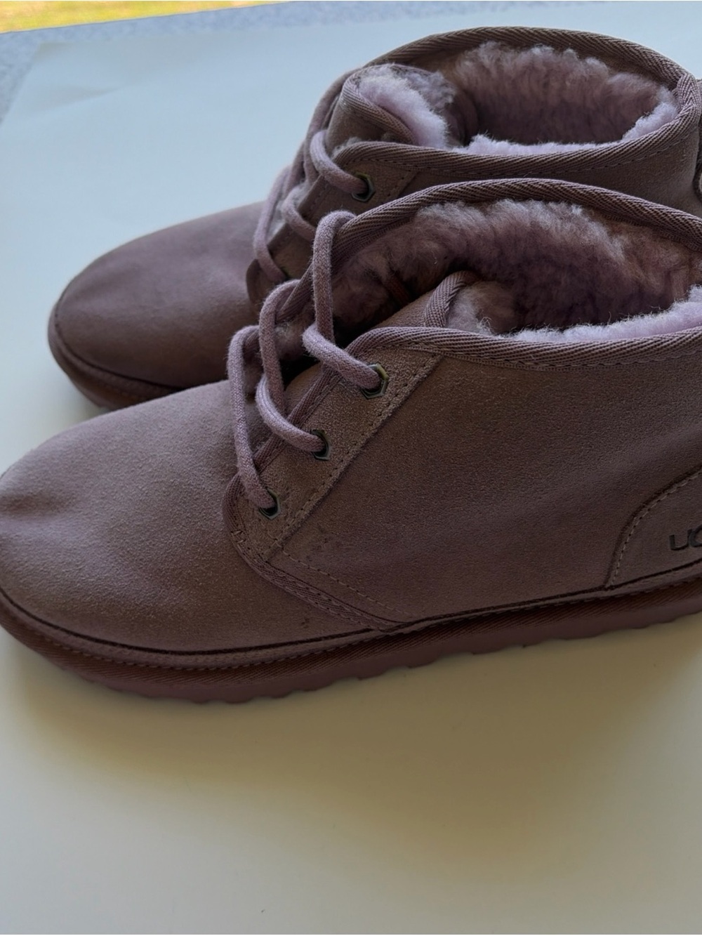 UGG lavender Suede Shearling Lined Lace-Up Ankle Boots